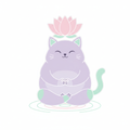Cojín decorativo con gatito zen meditando entre flores de loto en tonos pastel