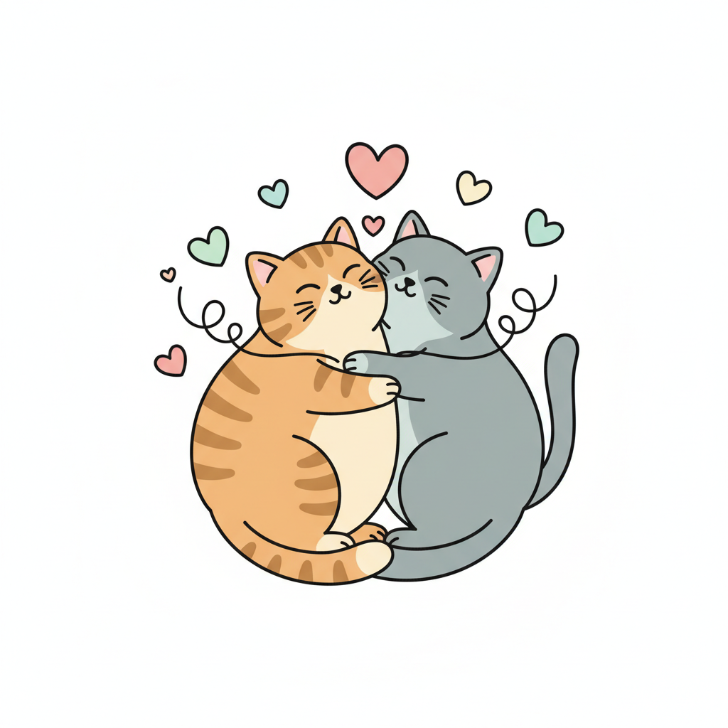 Cojín decorativo con pareja de gatitos acurrucados rodeados de corazones